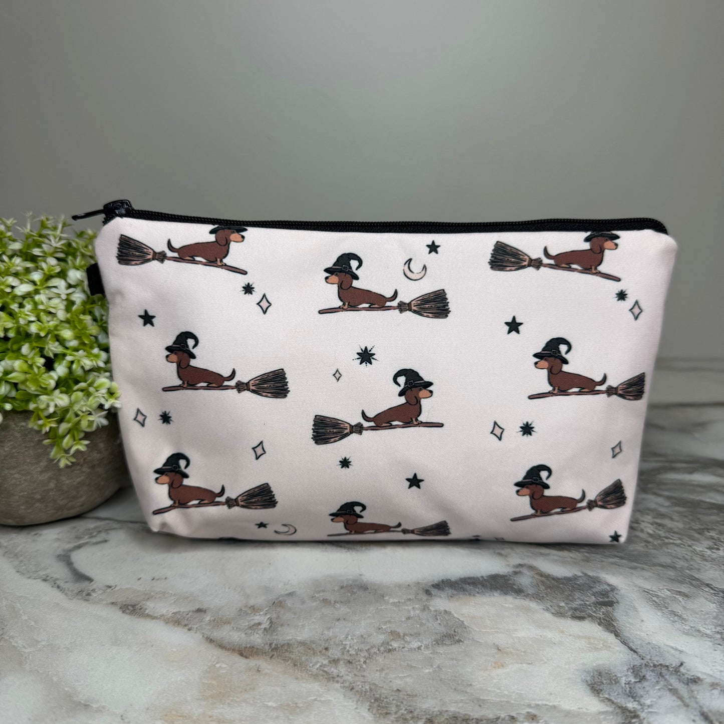 Pouch - Halloween Fall, Dog Dachshund Broom