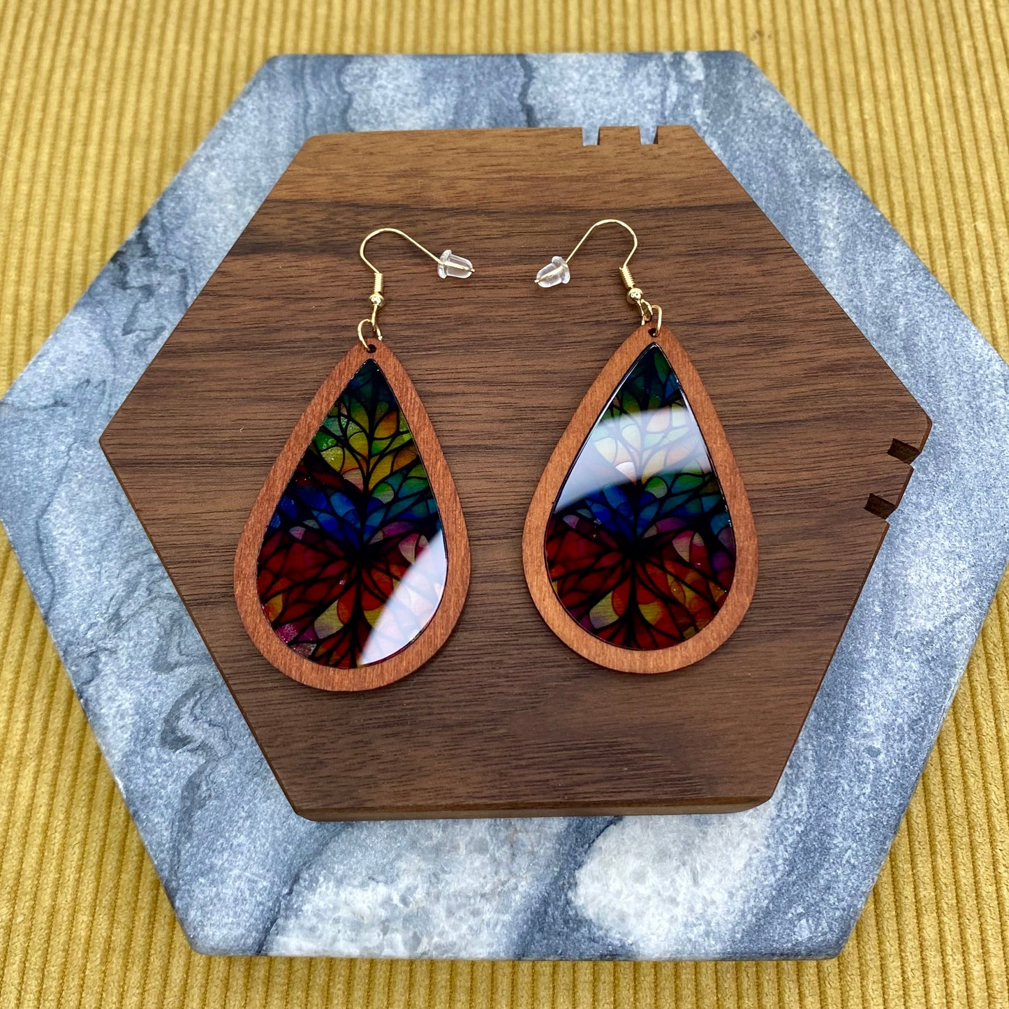 Wooden Teardrop Cutout - Stained Glass Acrylic