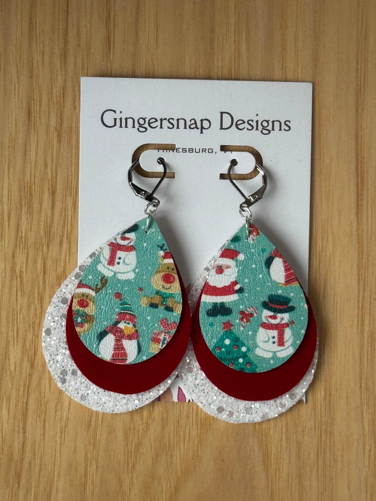 Medium holiday Santa triple layer earrings