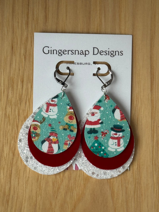 Medium holiday Santa triple layer earrings