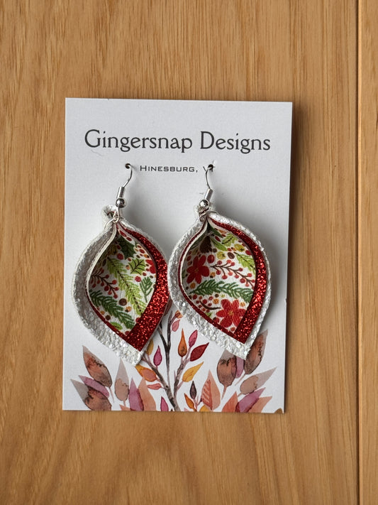 Small holiday holly triple layer earrings