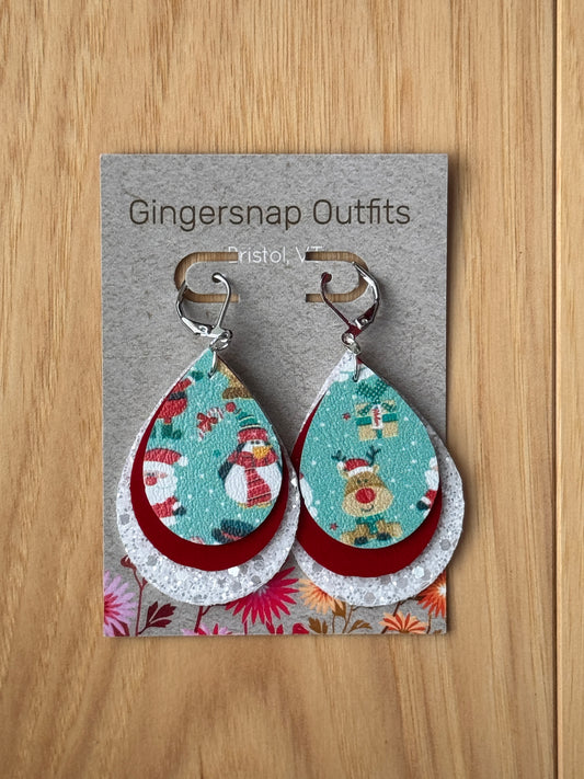 Small holiday Santa triple layer earrings