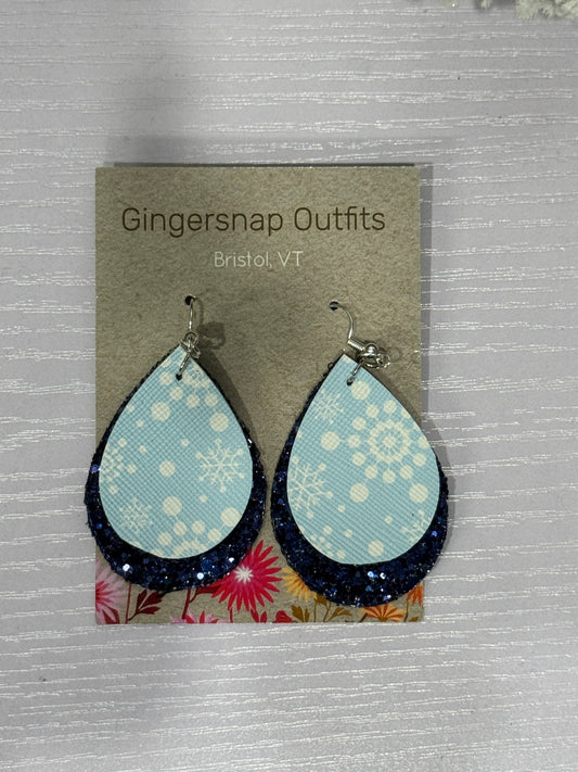 Medium Blue Glitter Snowflakes earrings