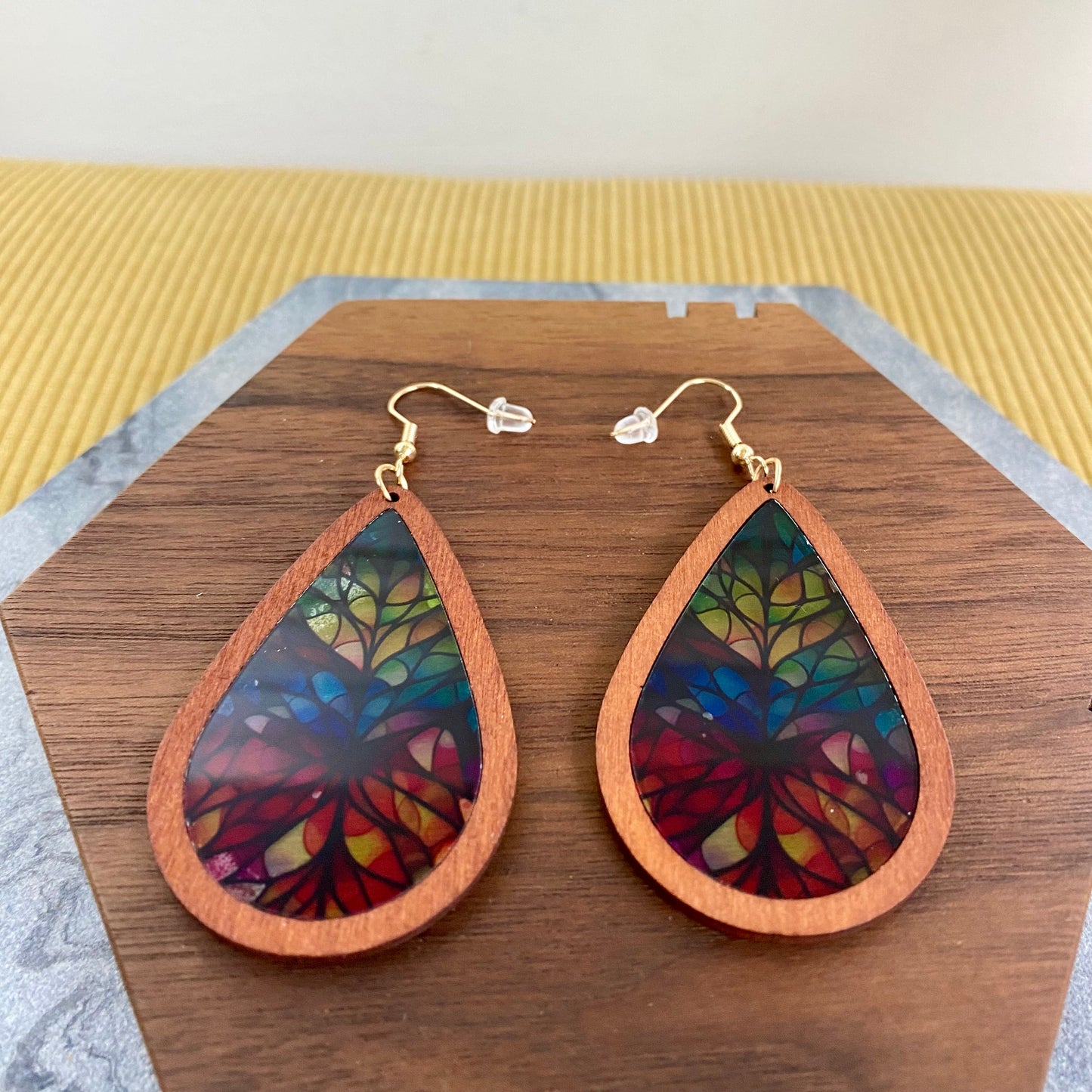 Wooden Teardrop Cutout - Stained Glass Acrylic
