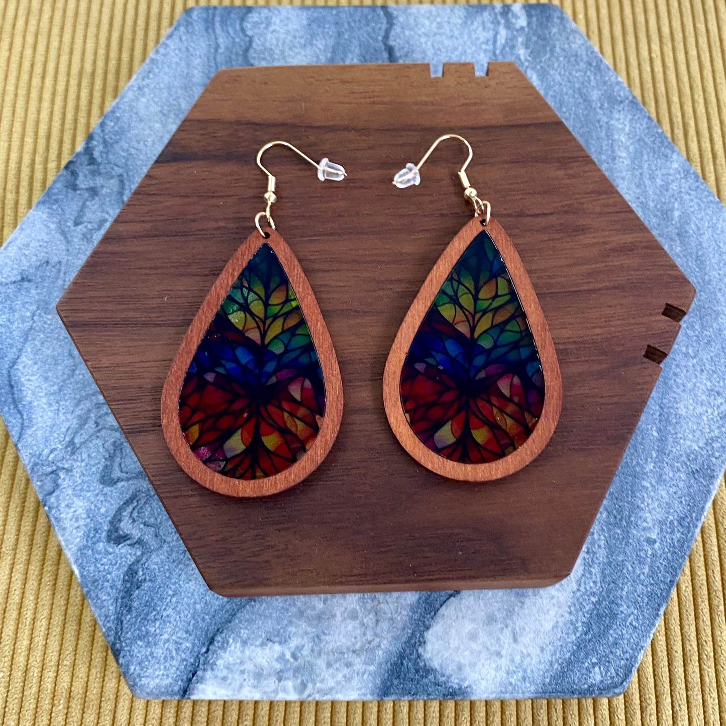 Wooden Teardrop Cutout - Stained Glass Acrylic