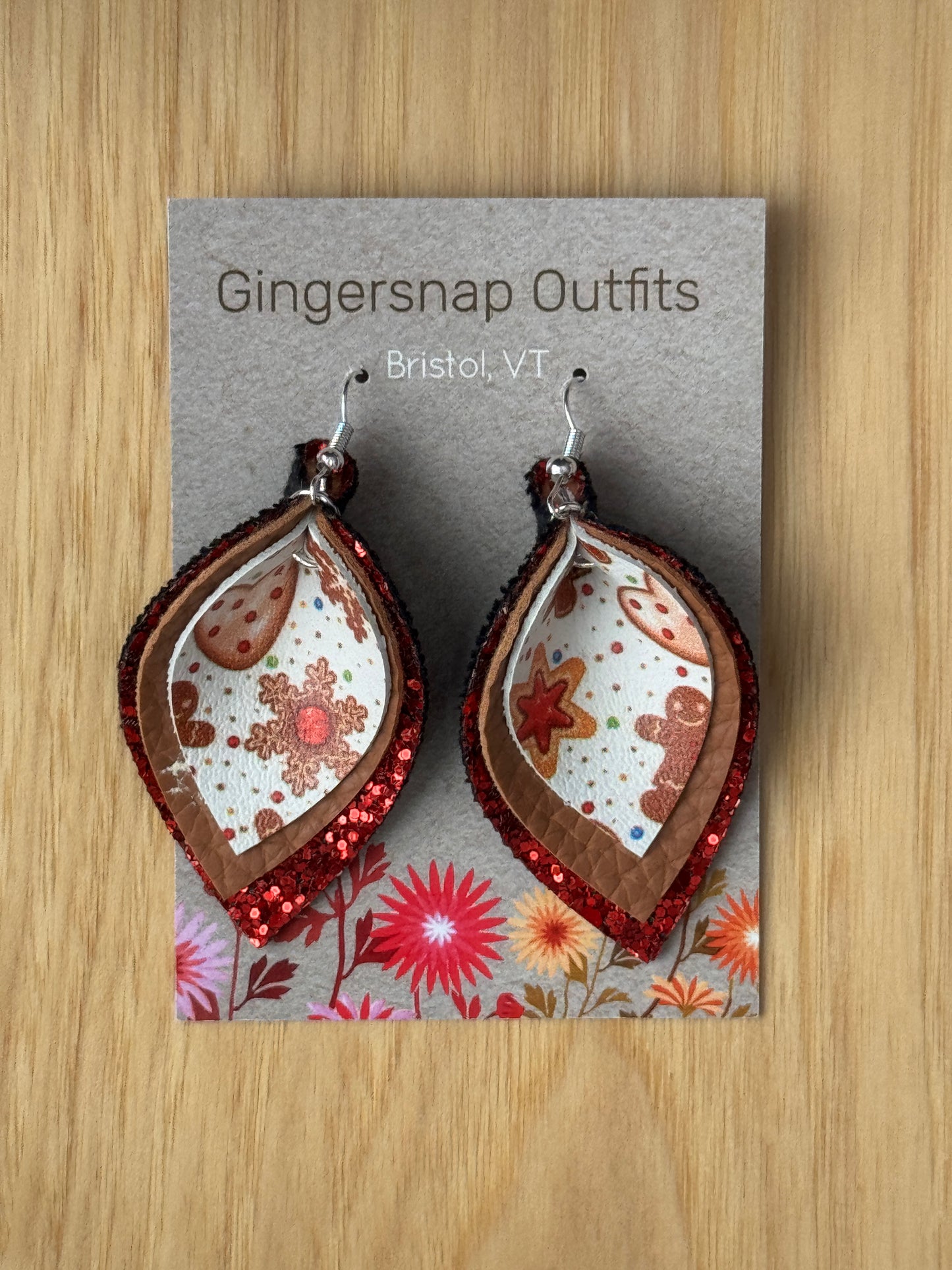 Medium holiday gingerbread triple layer earrings
