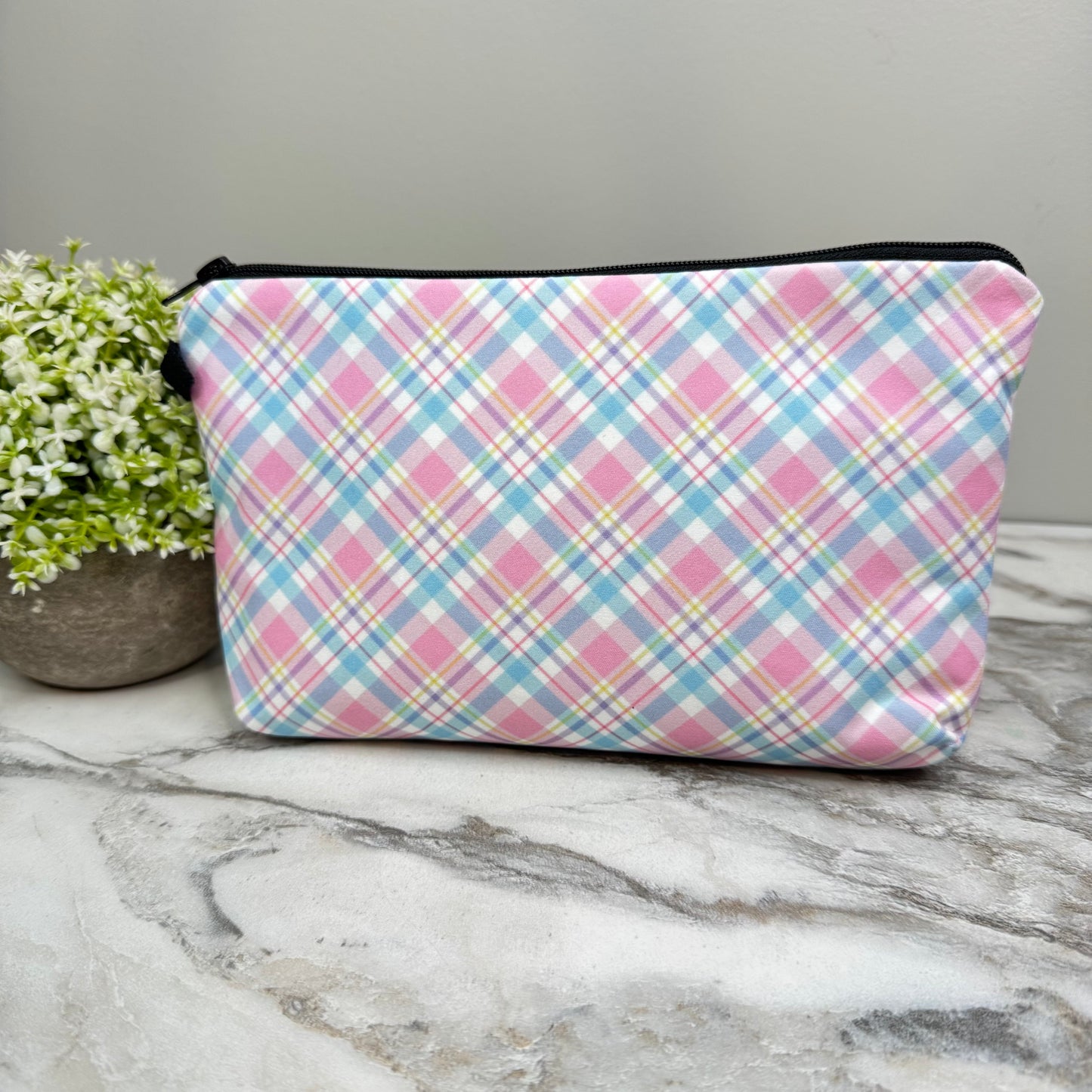 Pouch - Easter - Plaid Pink Blue