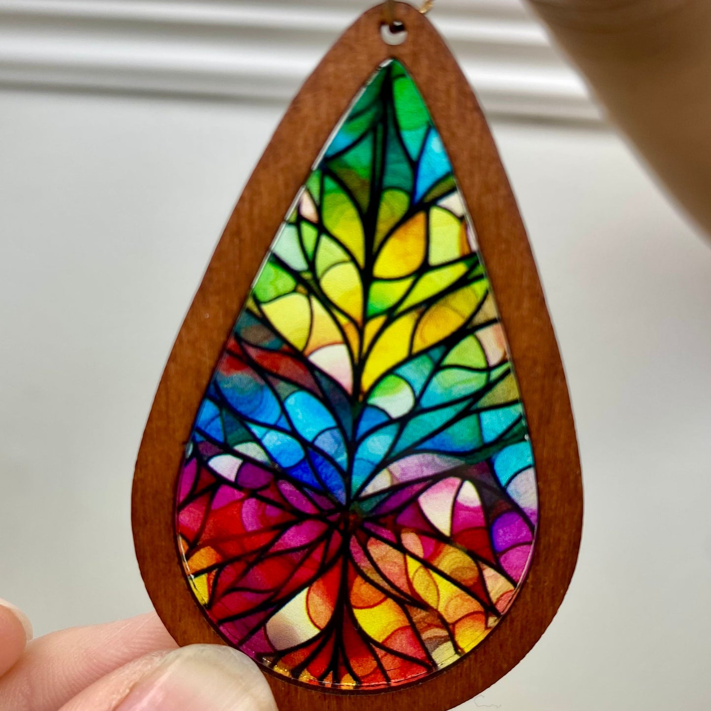 Wooden Teardrop Cutout - Stained Glass Acrylic