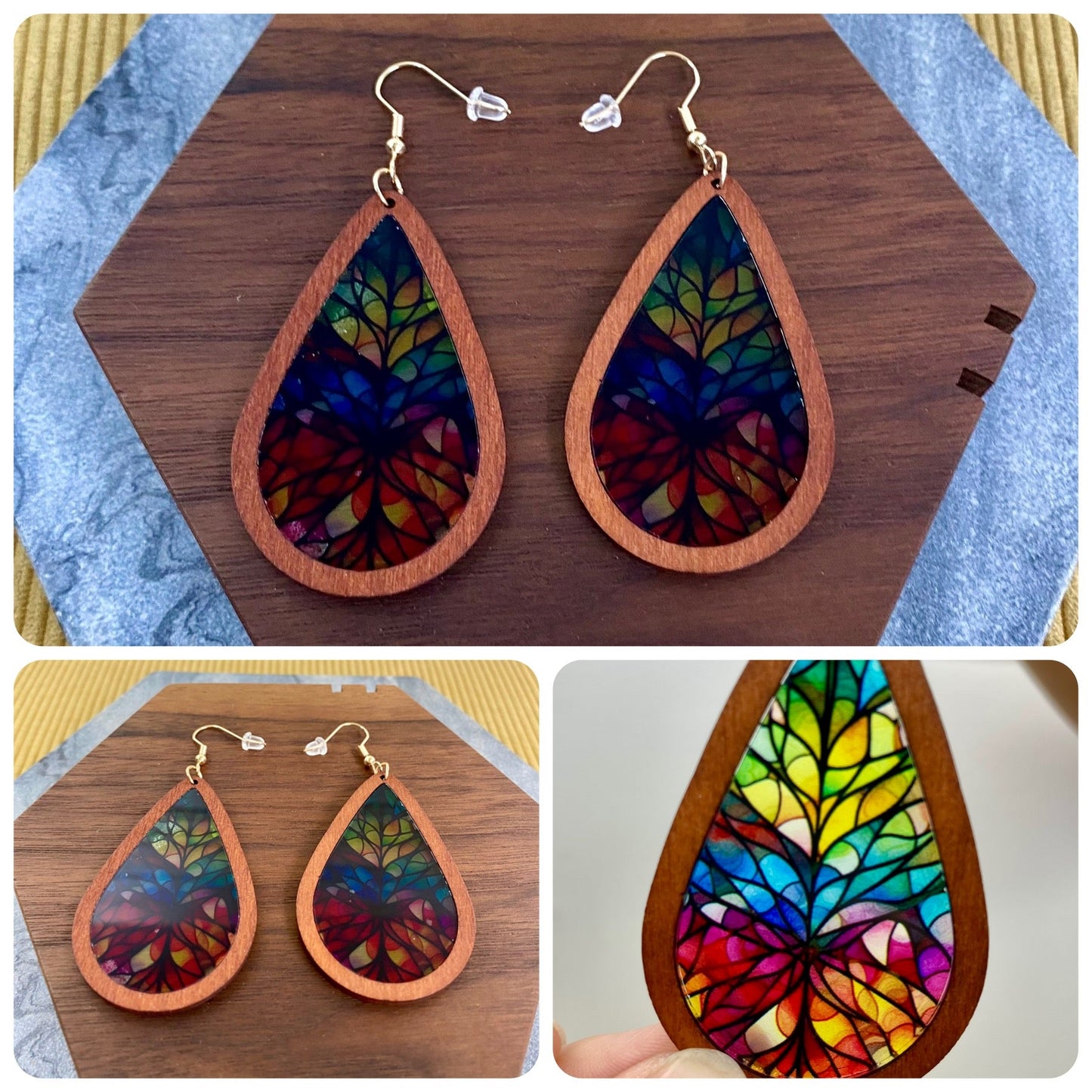 Wooden Teardrop Cutout - Stained Glass Acrylic