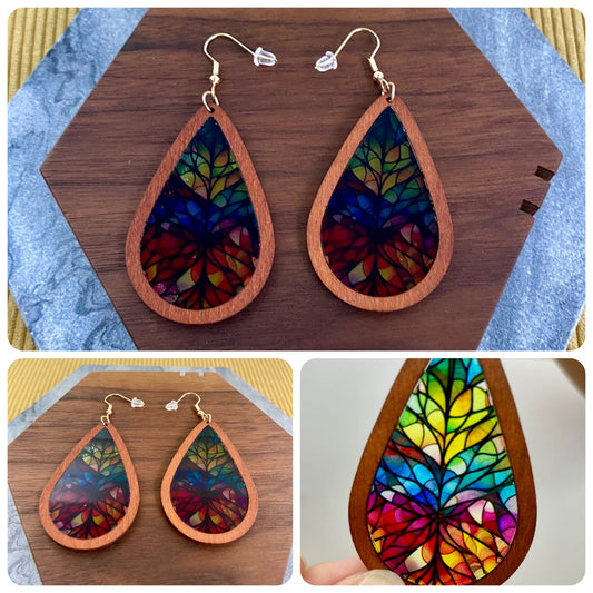 Wooden Teardrop Cutout - Stained Glass Acrylic