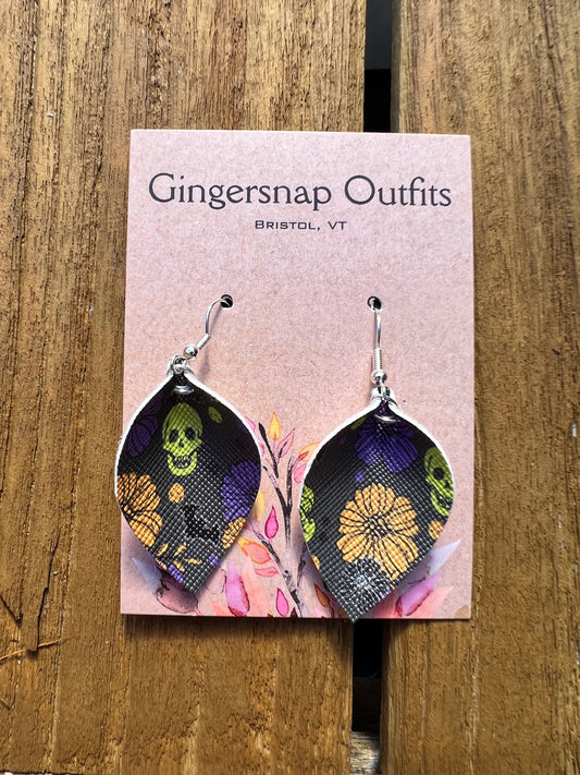 XS Halloween Neon Floral Skulls Earrings