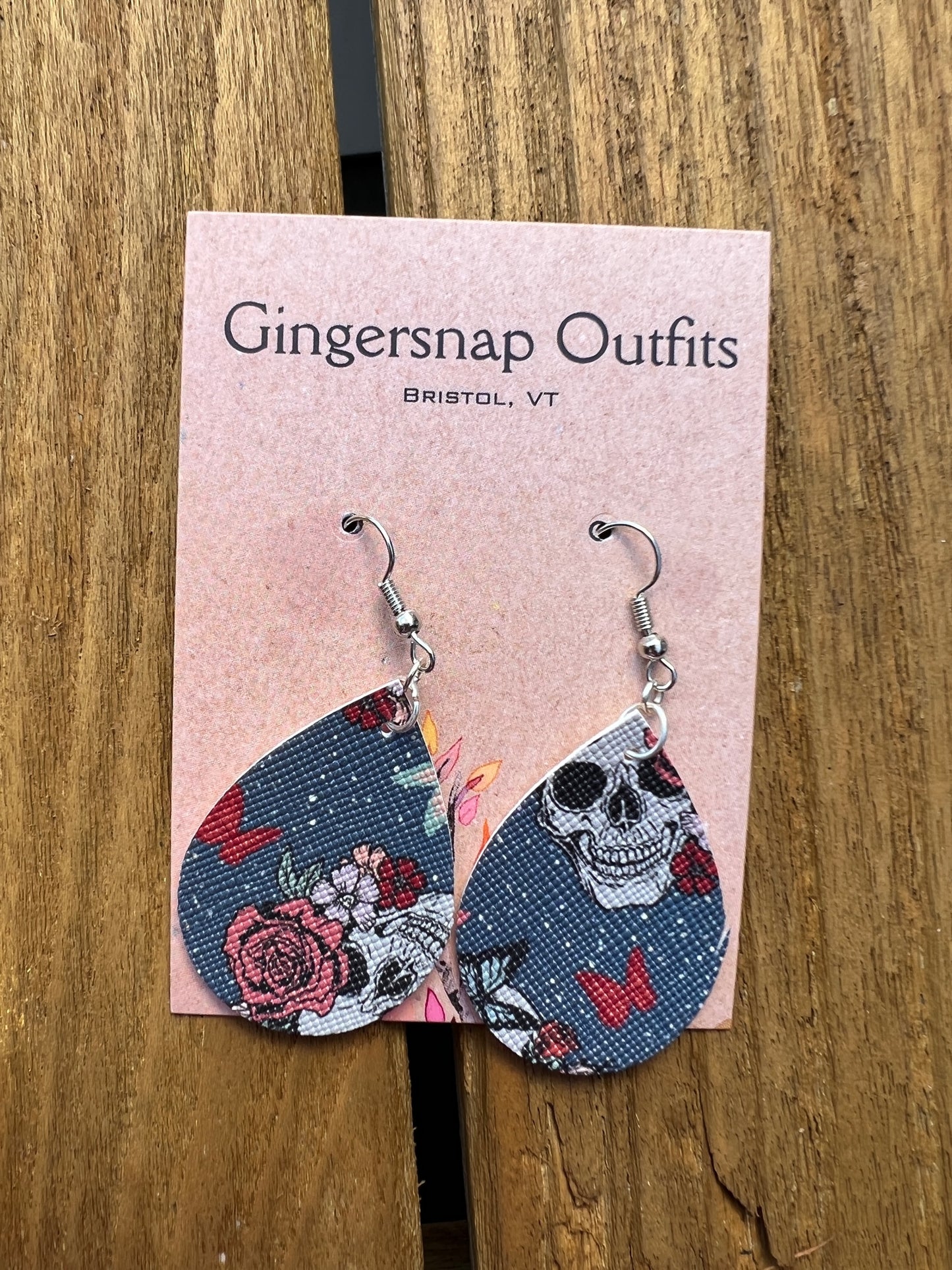 Small Roses & Skulls Gingersnap Originals Earrings