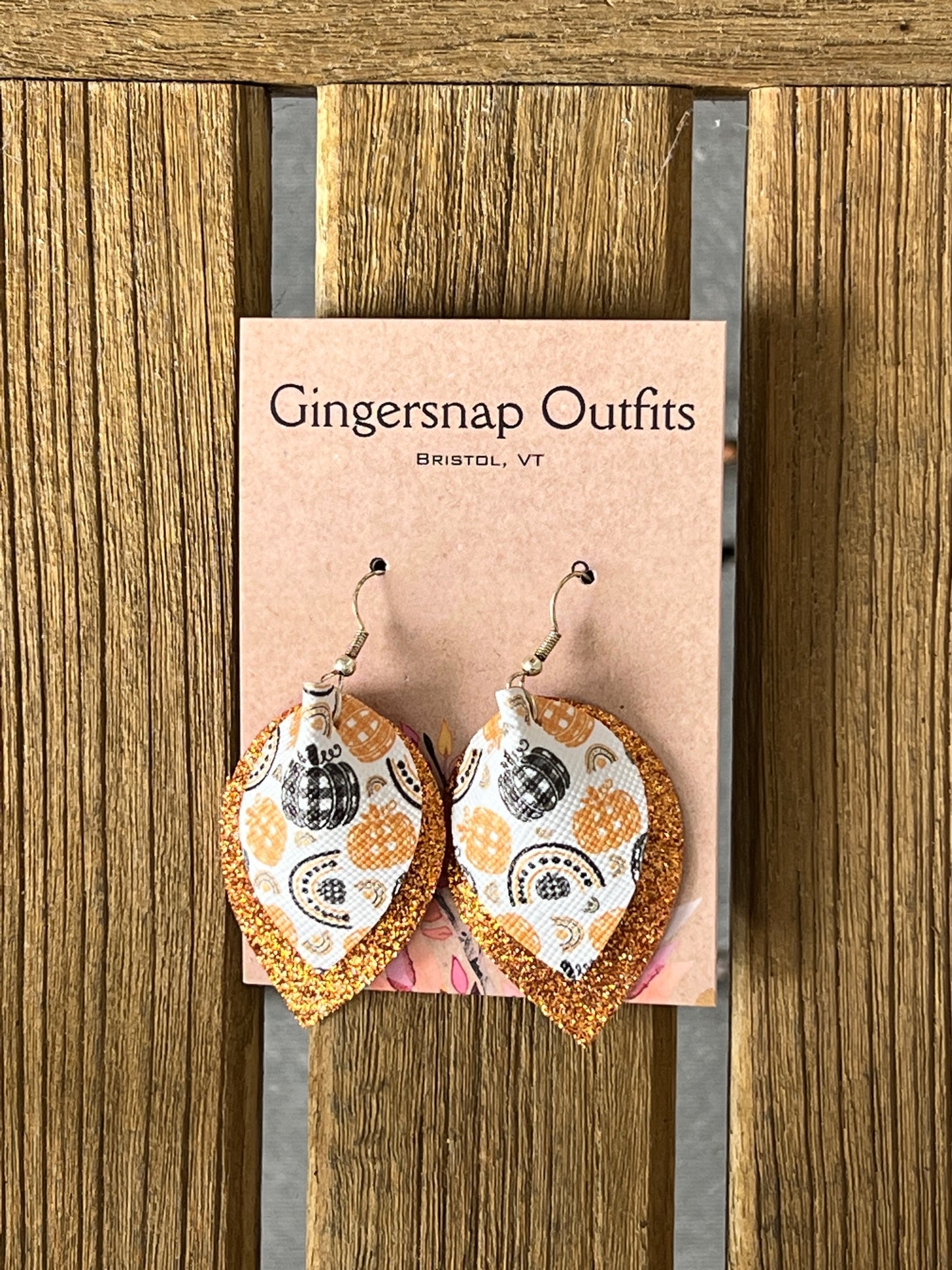 Small Plaid Pumpkins Halloween Curved Gingersnap Original Earrings