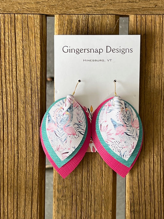 Large Pink & teal concave curved flamingos