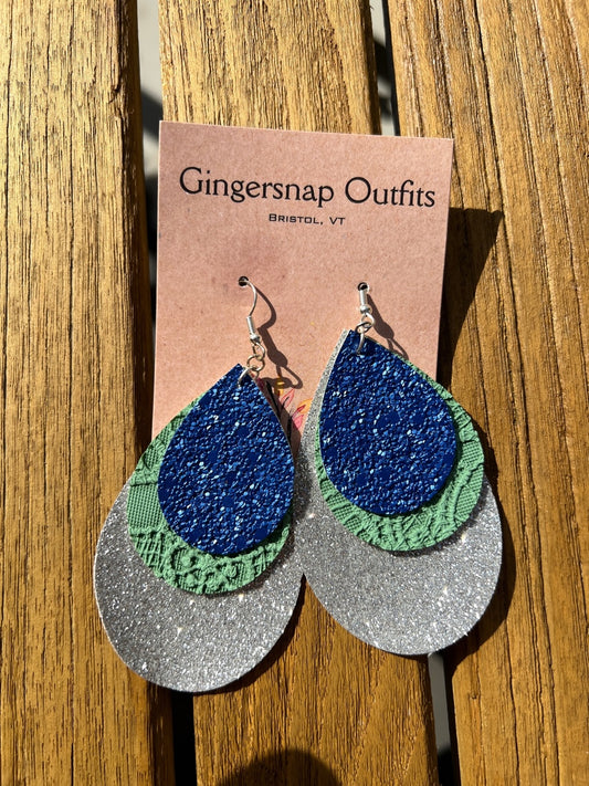 Large blue green & silver flats