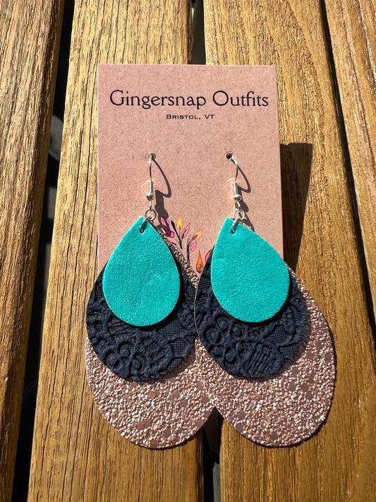Large teal black and rose gold flats