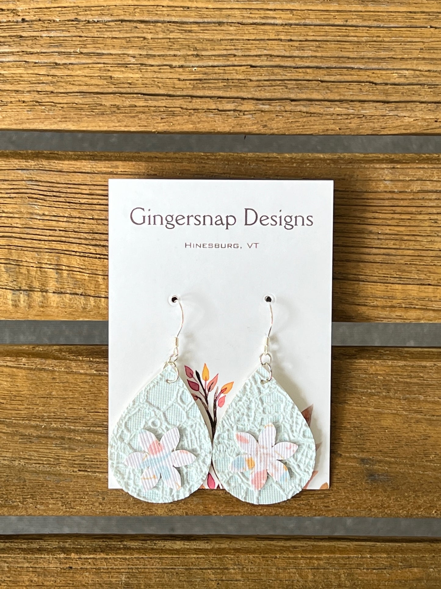 Small Blue lace Floral Gingersnap Original Earrings
