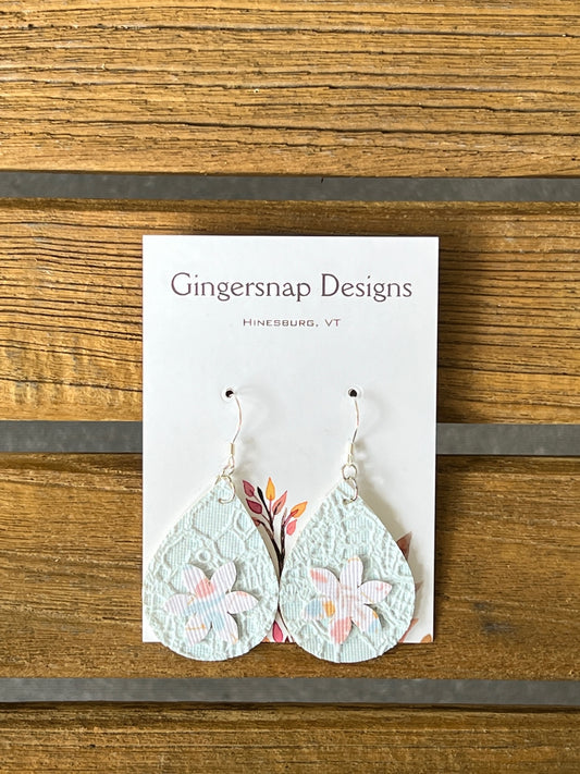 Small Blue lace Floral Gingersnap Original Earrings