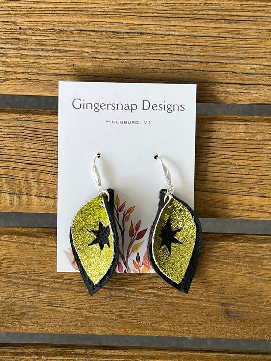 Small Green Glitter Curved Gingersnap Original Earrings