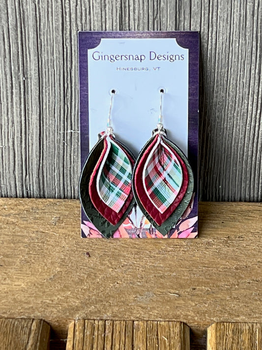 Small Holiday Plaid Curved Gingersnap Original Earrings