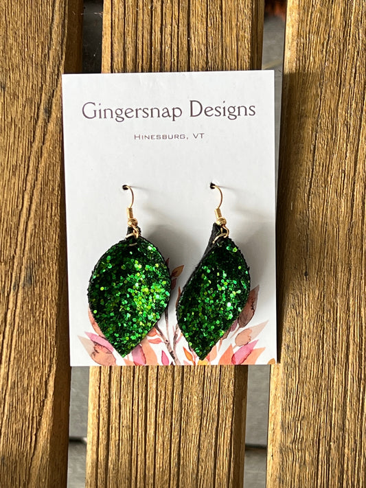 XS green curved glitter earrings